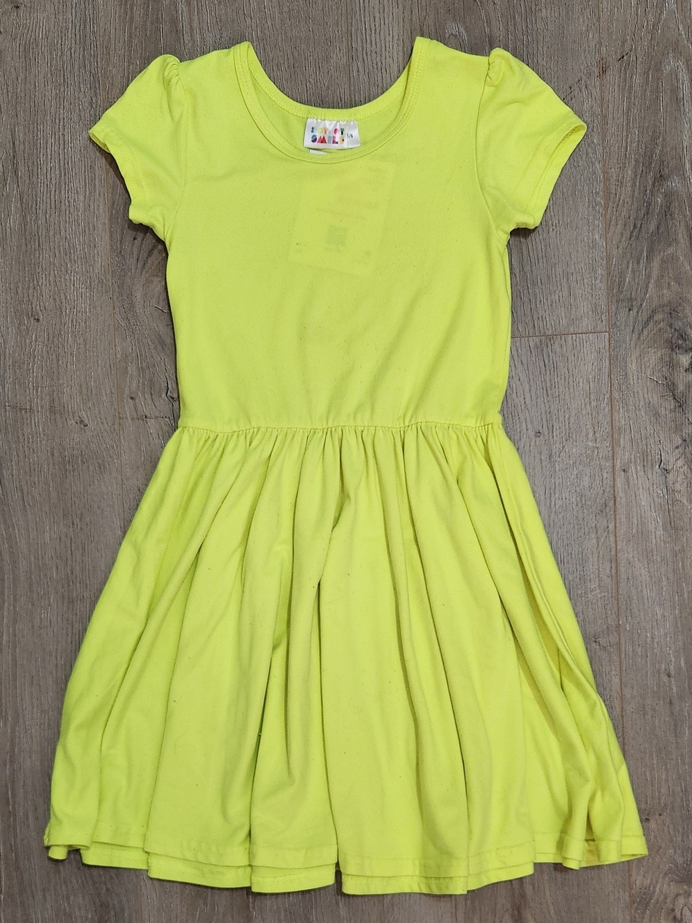 Girls' Dot Dot Smile Neon Yellow Short Sleeve Twirl Dress - Casual Everyday